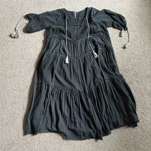 Free People Black Fringe Detail Dress